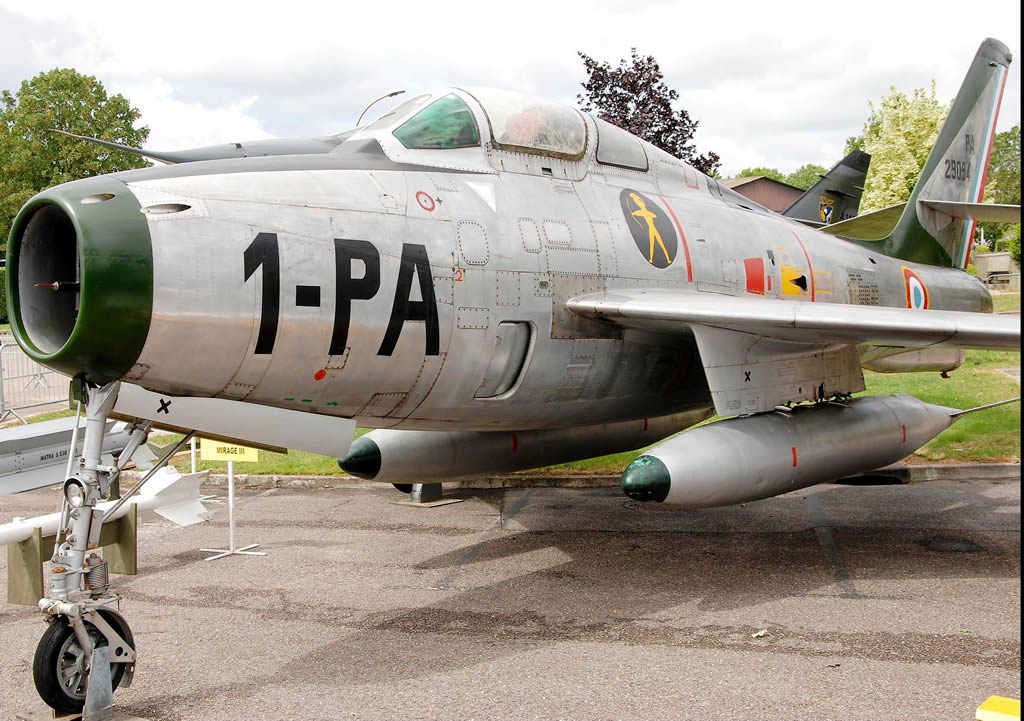 F-84F Thunderstreak 1-PA of the French Air Force, 29094, on display at St Dizier-Robinson, France. Originally built as S/N 52-8927.